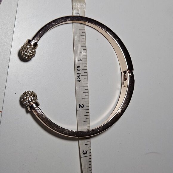 *Sale* Rose Gold Tone Hinges Bangle Bracelet With Clear Rhinestone Accents - Picture 6 of 11
